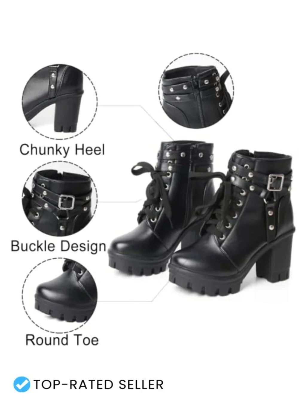 Goth Platform Combat Boots Women Block Heel Ankle Bootie Zip